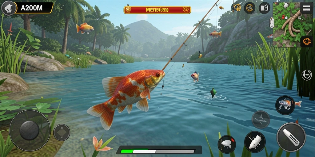 Tampilan gameplay A200M dengan aksi memancing yang mendebarkan.