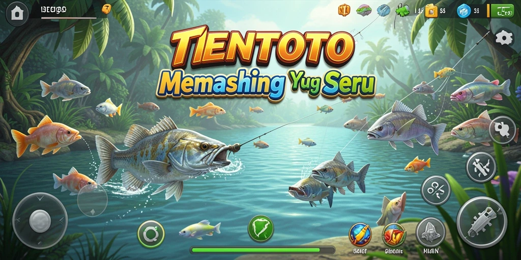 Tampilan gameplay TENTOTO menampilkan petualangan memancing yang seru.